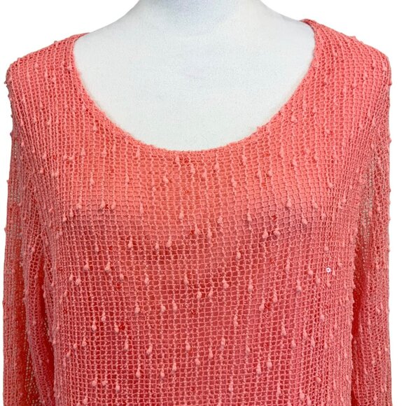 Lulu B Sequin Open Knit Lined Asymmetrical Top In Coral Size XL Faerie Lagenlook - Picture 2 of 9